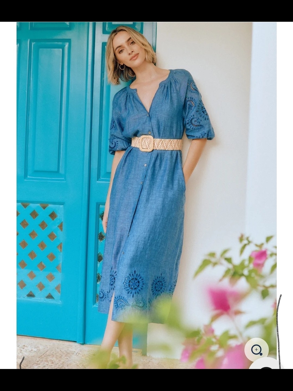 J.McLaughlin Charlotta Eyelet Embroidered Linen Dress Size S